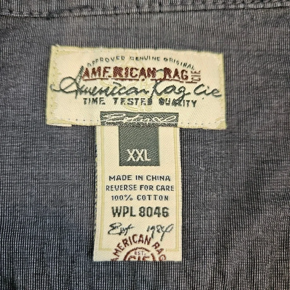 American Rag Mens XXL Gray Cotton Chambray Roll Tab Utility Button Down Shirt